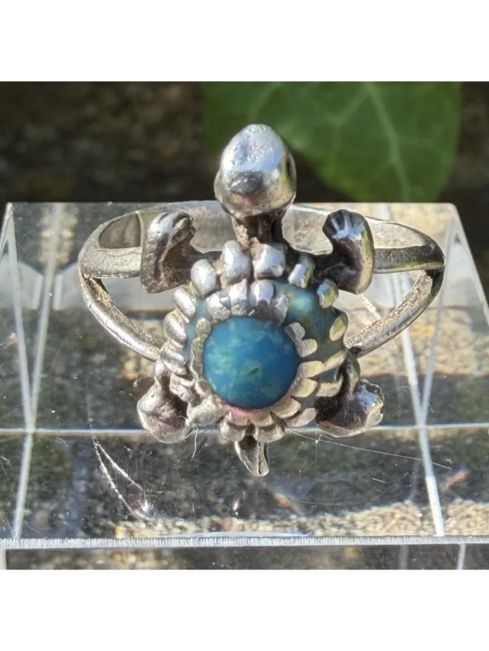Vintage Sterling Silver Turquoise Turtle Ring Size 7 Southwestern Boho Coastal